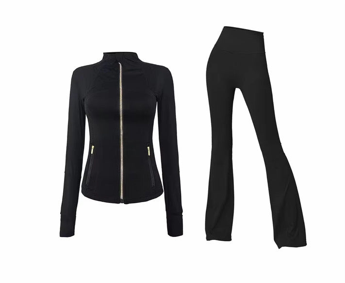 Conjunto deportivo de dos piezas con chaqueta y pantalon acampanado